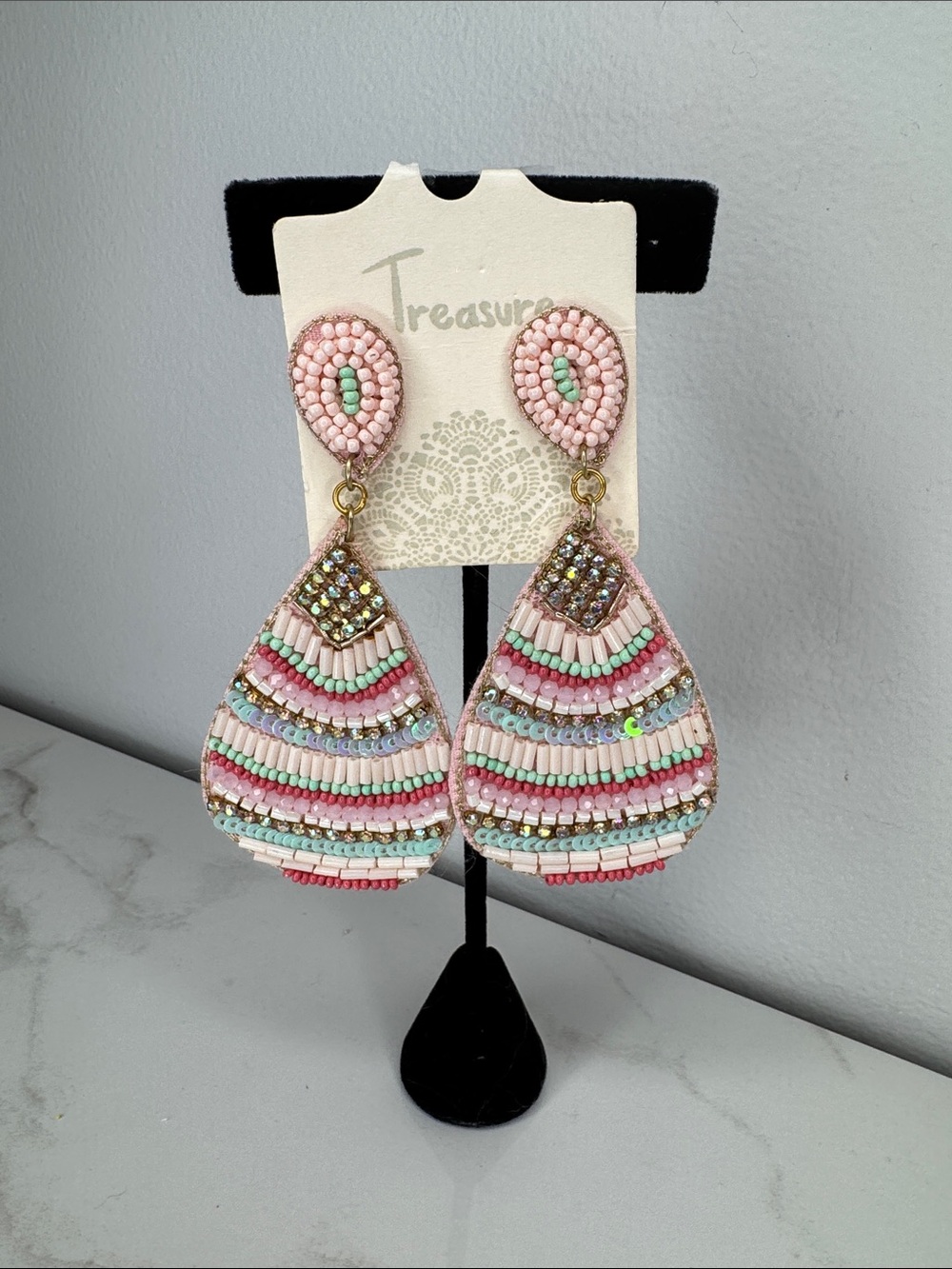 Tear Drop Pastel Beaded Earrings by Treasure